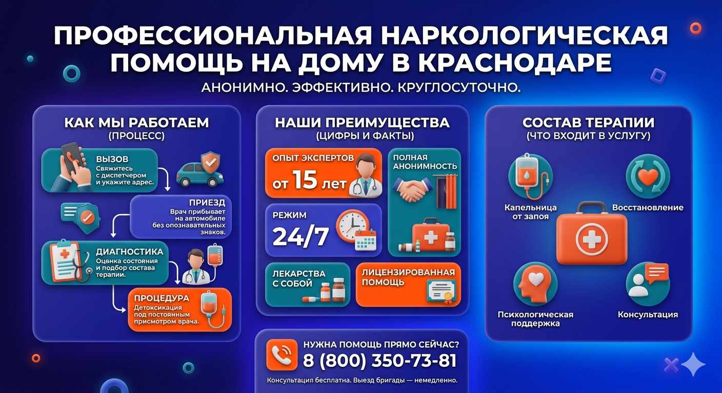 Инфографика о принципах лечения алкоголизма на дому в Лимане: этапы вызова нарколога, преимущества анонимной детоксикации и состав медицинской помощи.